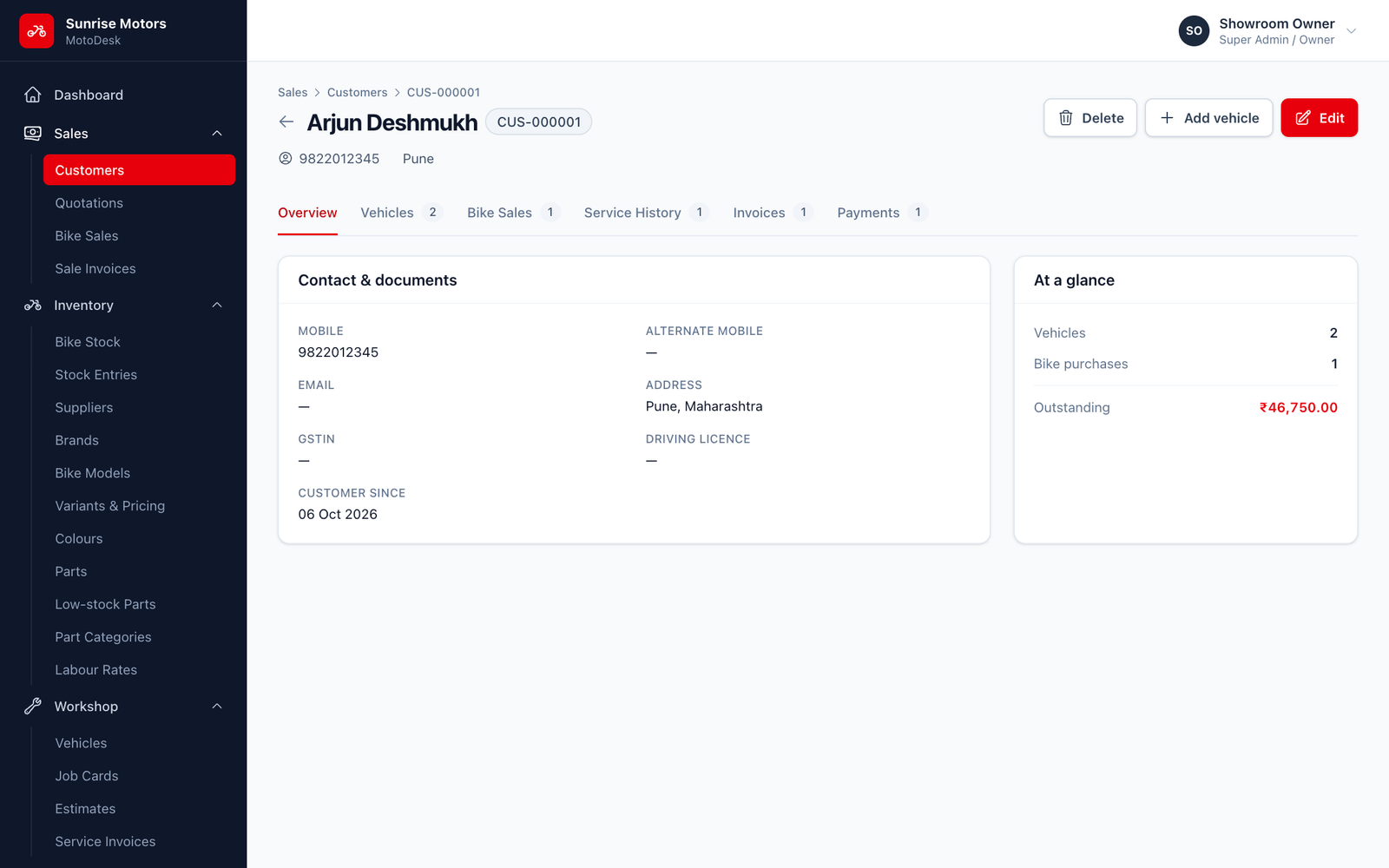 Customer page