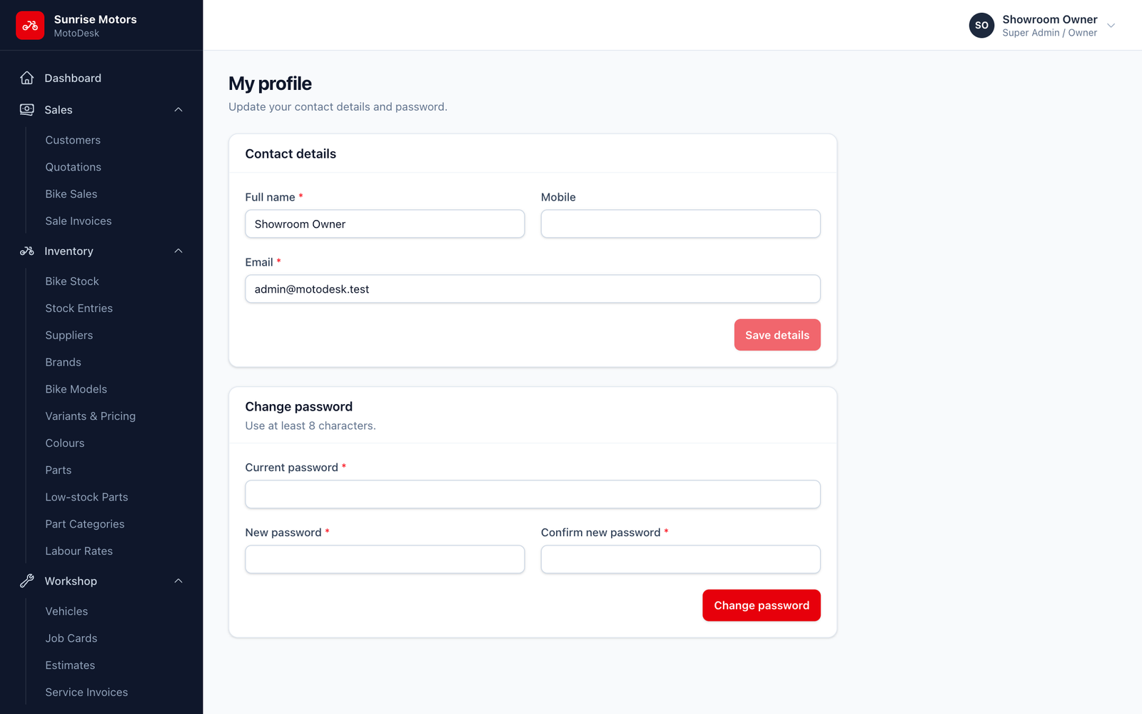 Profile page