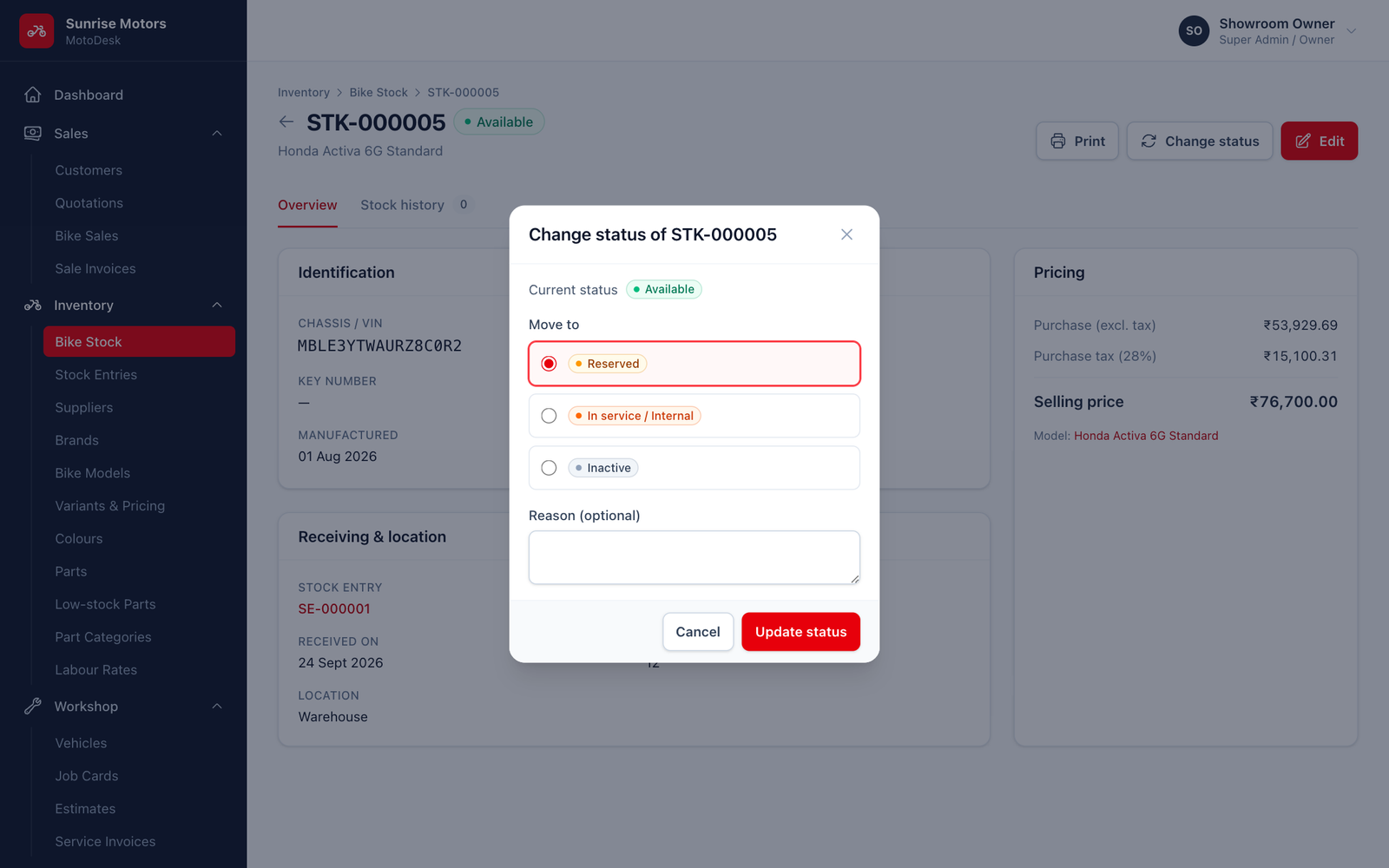 Change status window