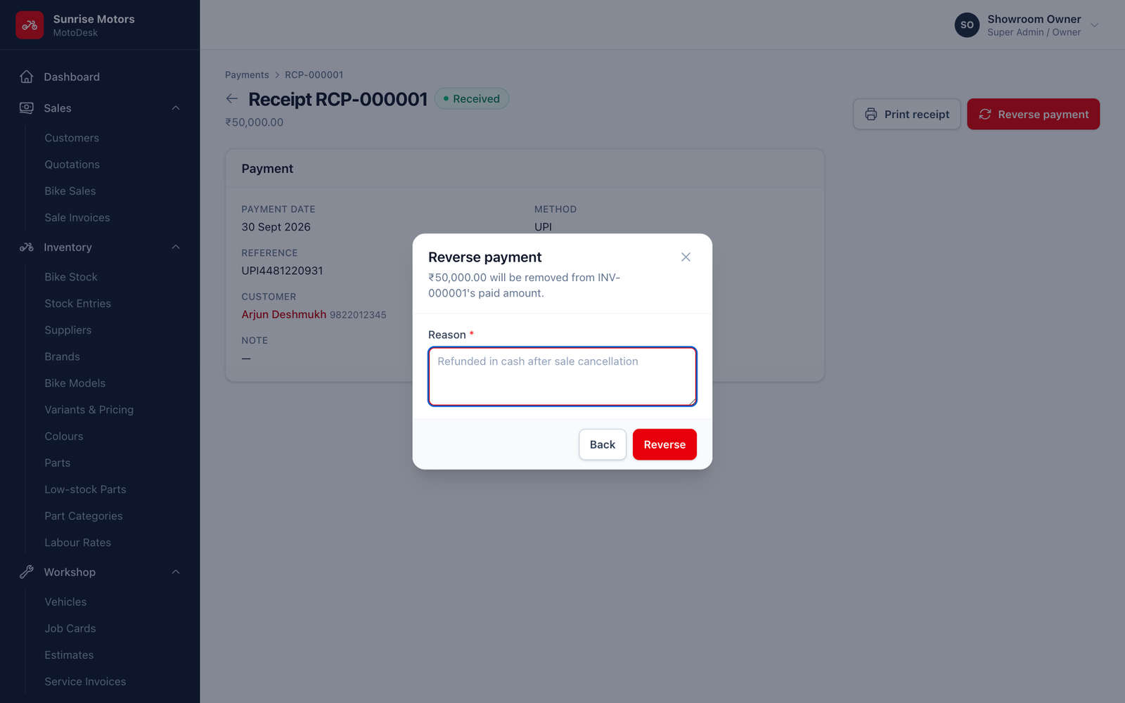 Reverse payment window