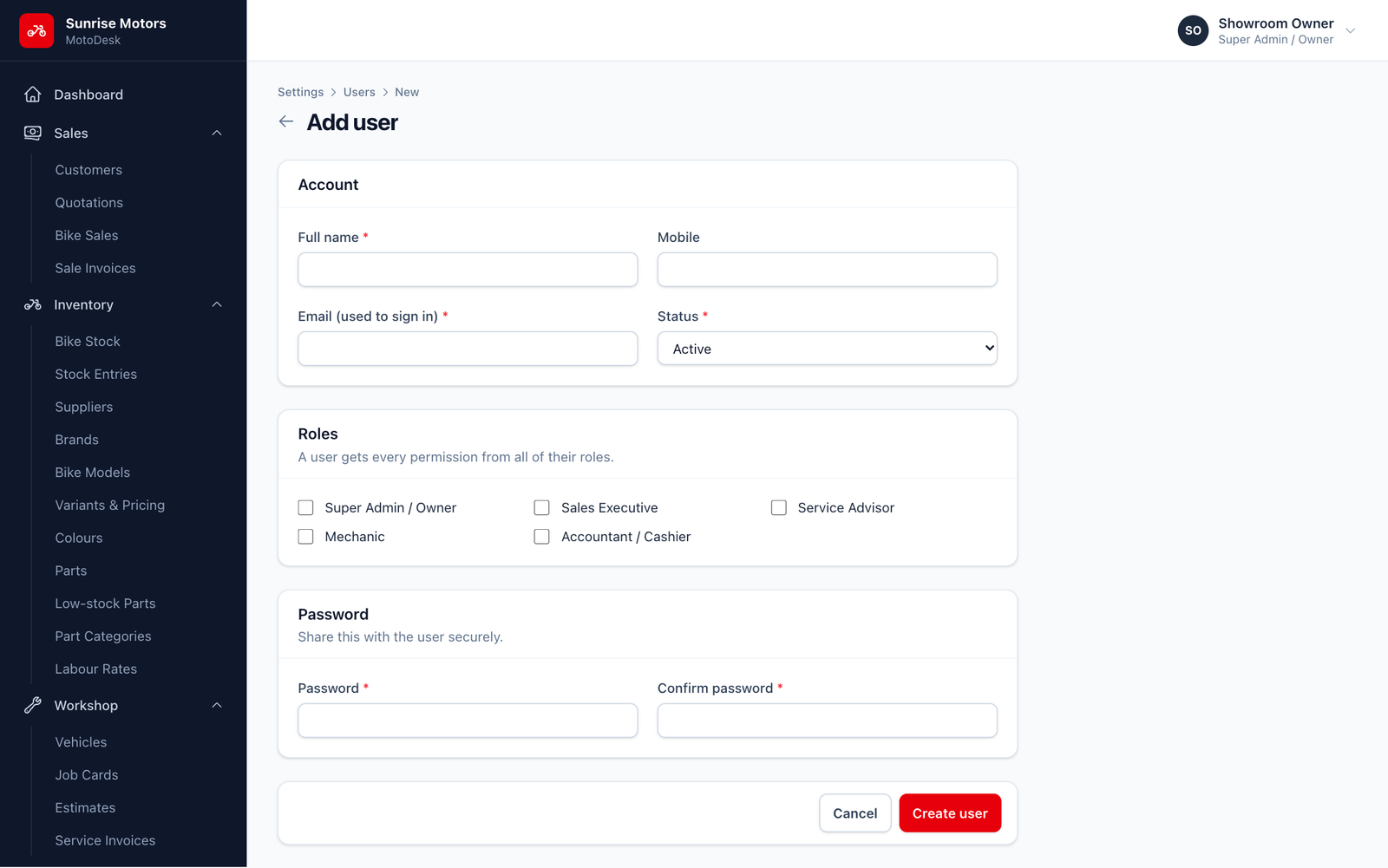 Add user form