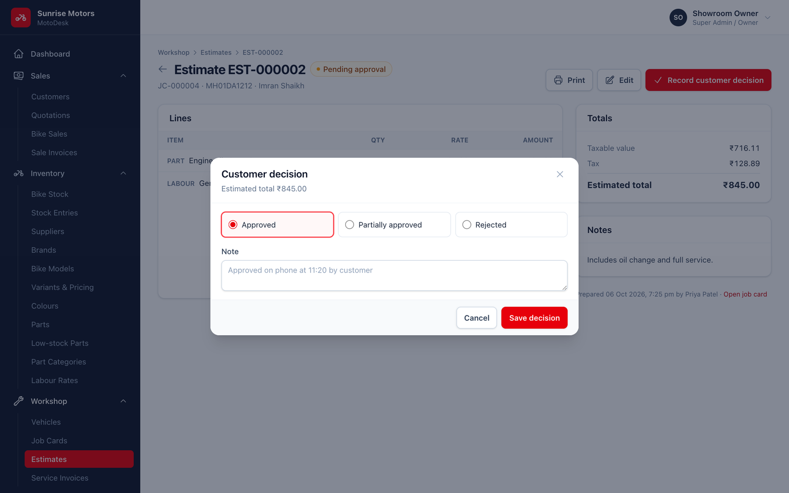 Customer decision window