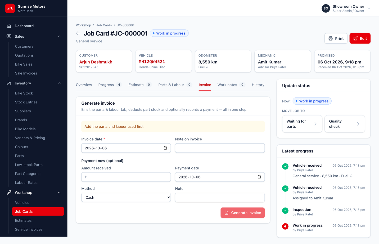 Generate invoice