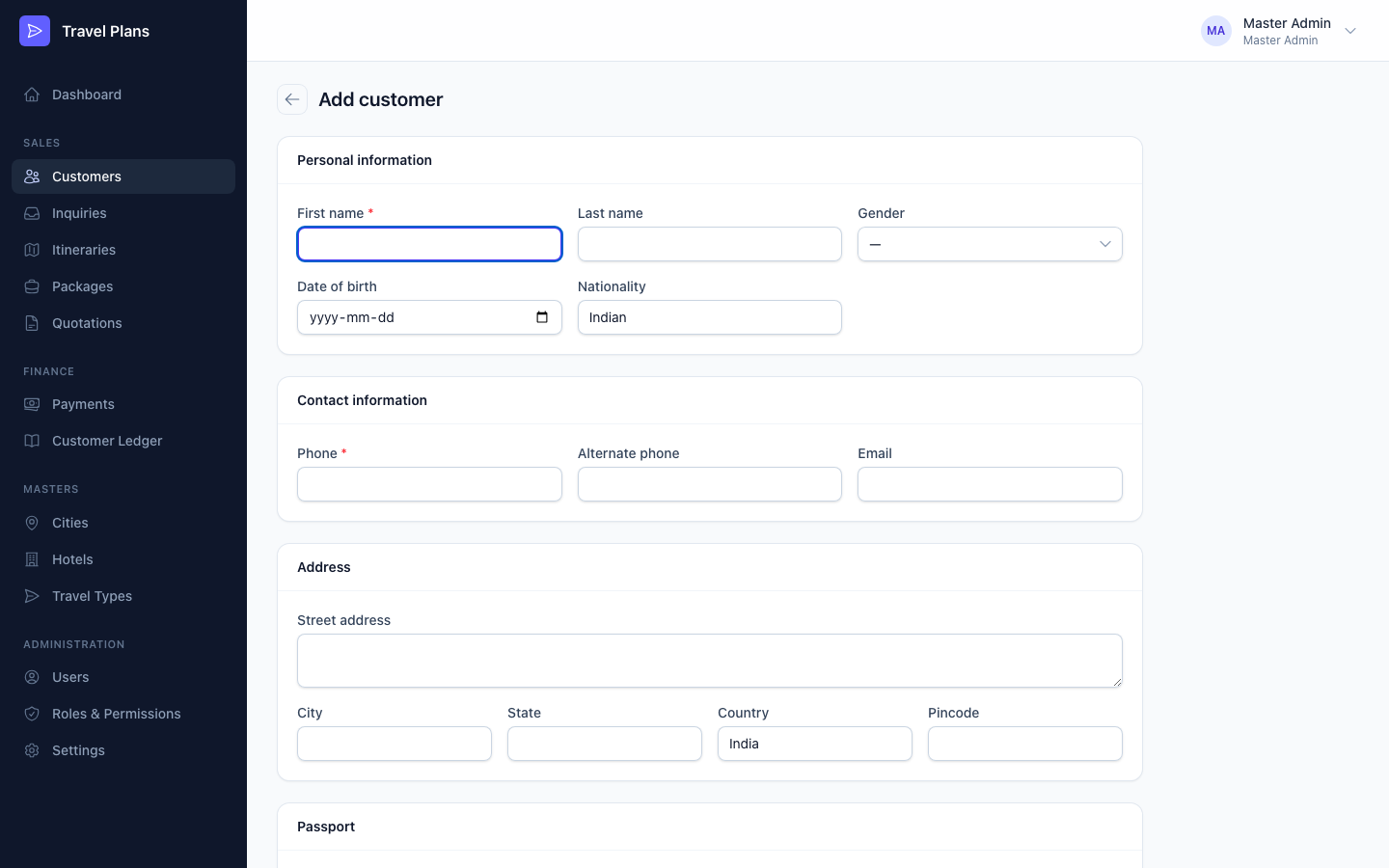 Add customer form