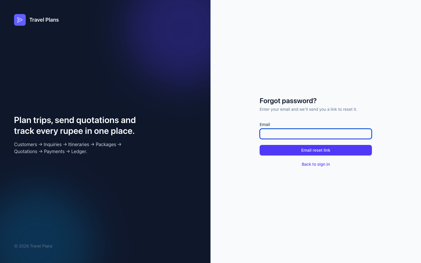 Forgot password screen