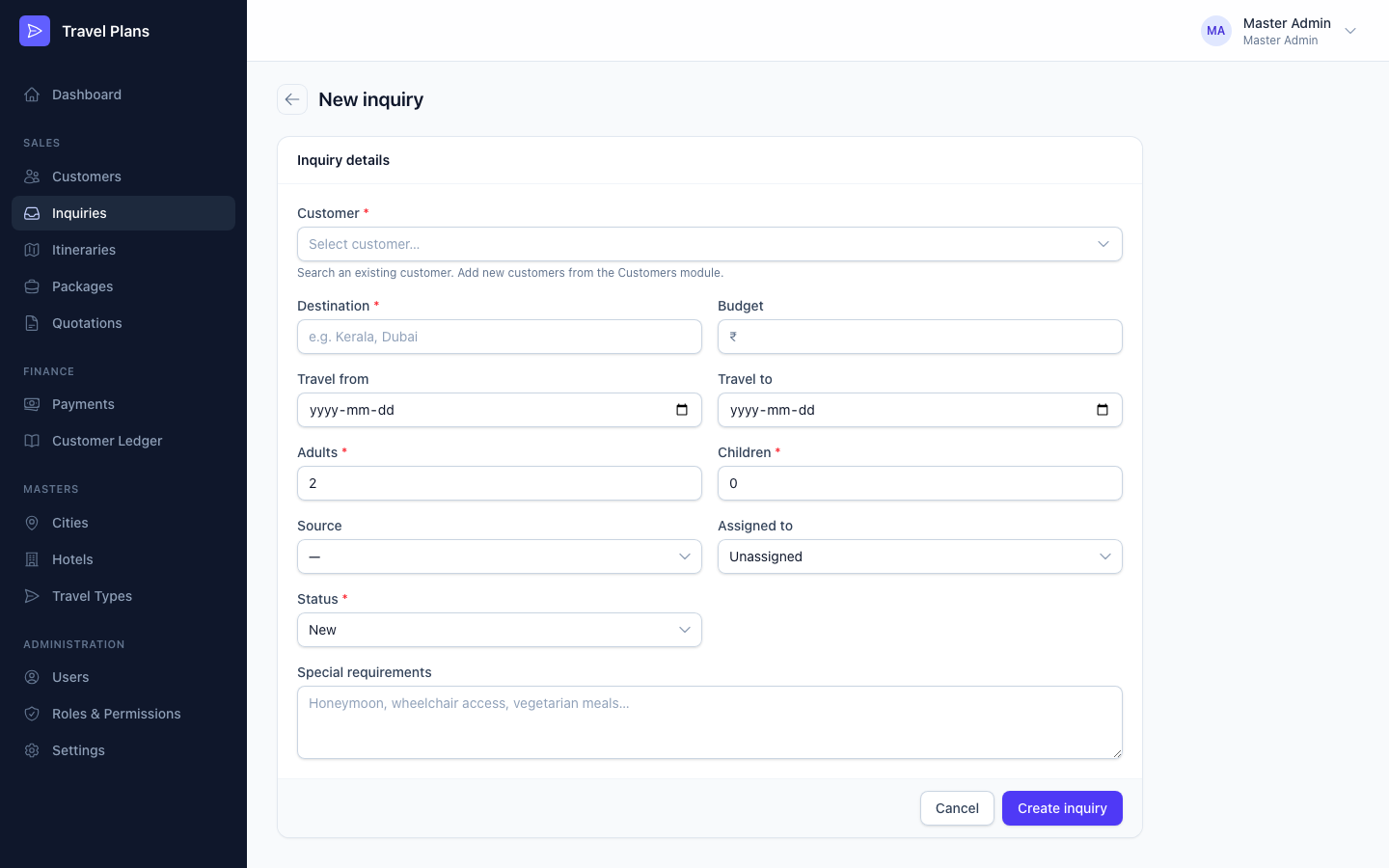 New inquiry form