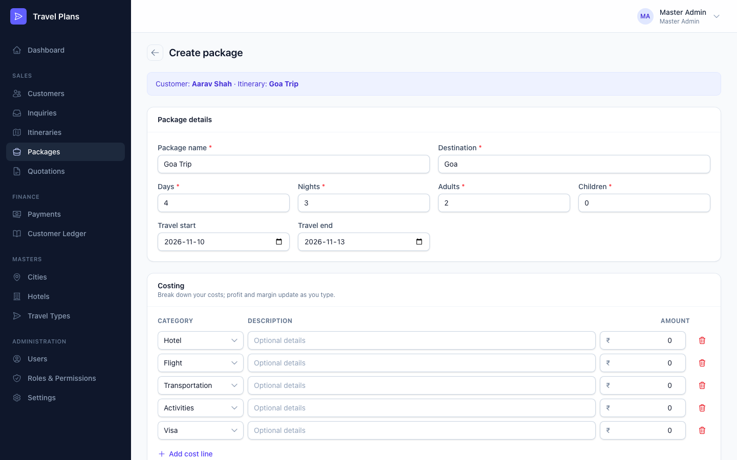 Create package form