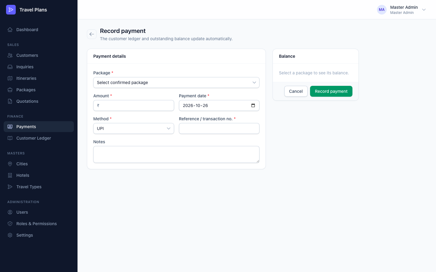 Record payment form