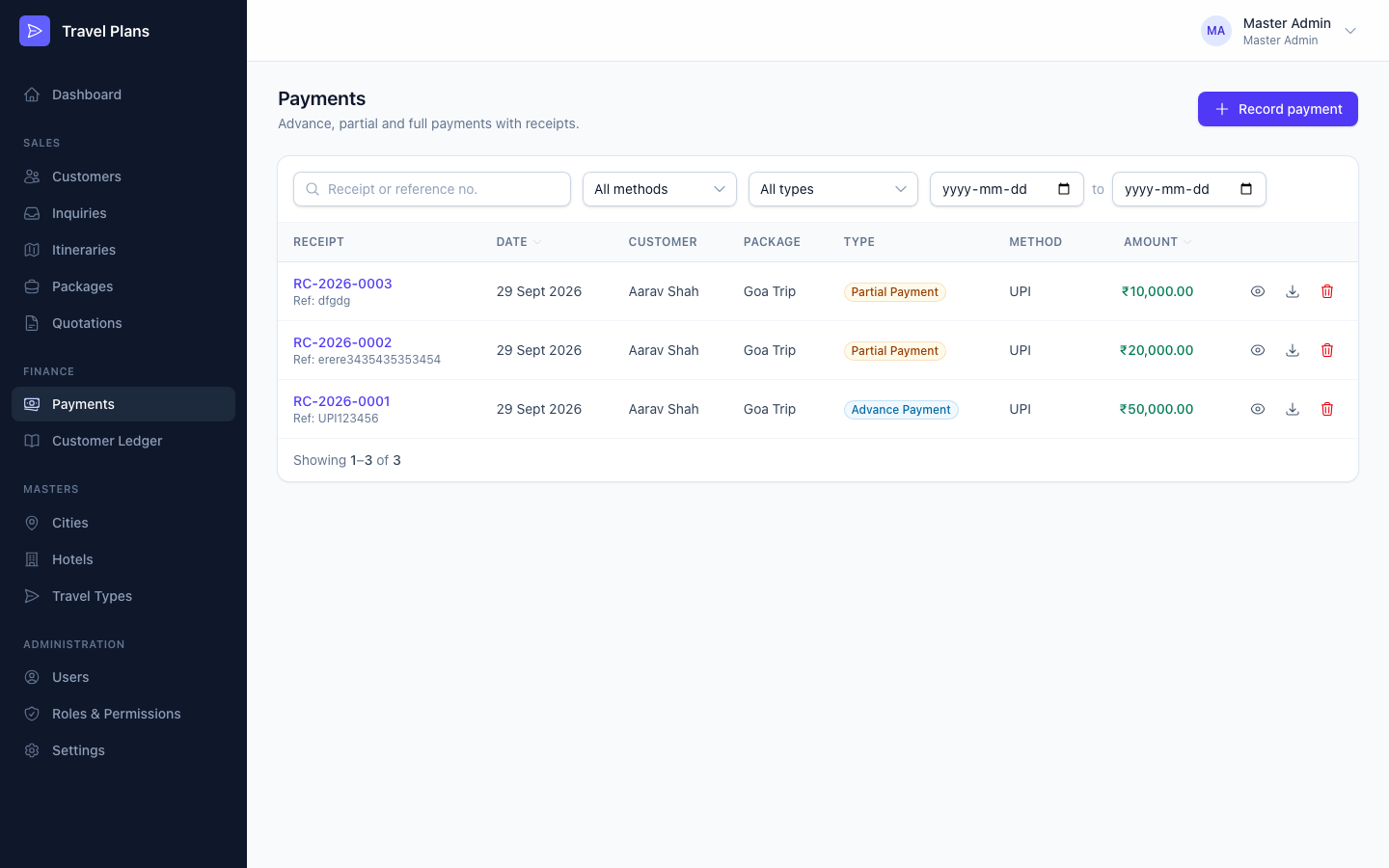 Payments list